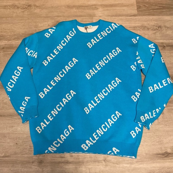 Balenciaga Baby Blue Repeat Logo Sweater - Large - Picture 1 of 9